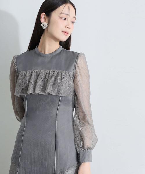 PourVous(プールヴー)の「ミモレ丈&袖あり フォーマル レース 切替クラシカルフリル フレア シルエットセレモニー 結婚式 二次会 パーティー ドレス オケージョンドレス 同窓会 成人式 お呼ばれ 謝恩会 20代 30代(ドレス・レディース・ブラック/チャコール/パープル系・S/M)」の11枚目の写真