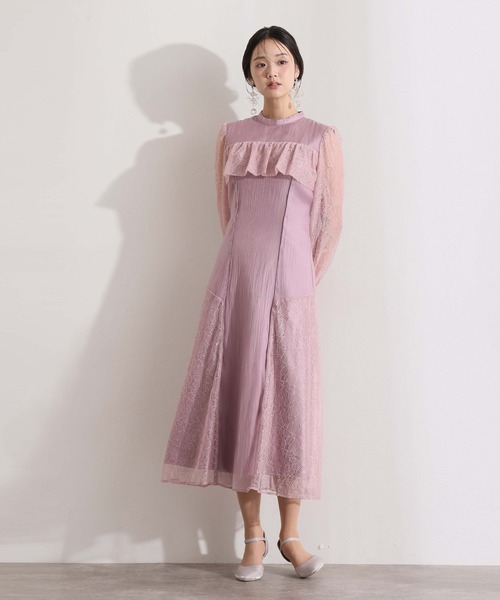 PourVous(プールヴー)の「ミモレ丈&袖あり フォーマル レース 切替クラシカルフリル フレア シルエットセレモニー 結婚式 二次会 パーティー ドレス オケージョンドレス 同窓会 成人式 お呼ばれ 謝恩会 20代 30代(ドレス・レディース・ブラック/チャコール/パープル系・S/M)」の12枚目の写真