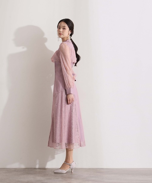 PourVous(プールヴー)の「ミモレ丈&袖あり フォーマル レース 切替クラシカルフリル フレア シルエットセレモニー 結婚式 二次会 パーティー ドレス オケージョンドレス 同窓会 成人式 お呼ばれ 謝恩会 20代 30代(ドレス・レディース・ブラック/チャコール/パープル系・S/M)」の15枚目の写真