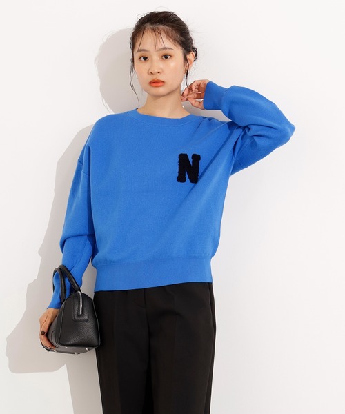 N.(N. Natural Beauty Basic)(エヌエヌナチュラルビューティーベーシック)の「スウェットライクロゴニット(ニット/セーター・レディース・ネイビー/ブルー/グレー・MEDIUM)」の6枚目の写真