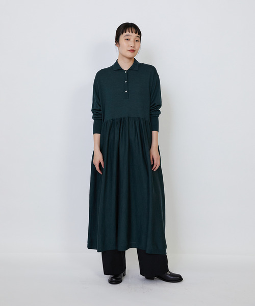 LOISIR（ロワズィール）の「ウール梳毛天竺ポロワンピース（ワンピース・レディース・レッド/グリーン/チャコールグレー・FREE）」の3枚目の写真