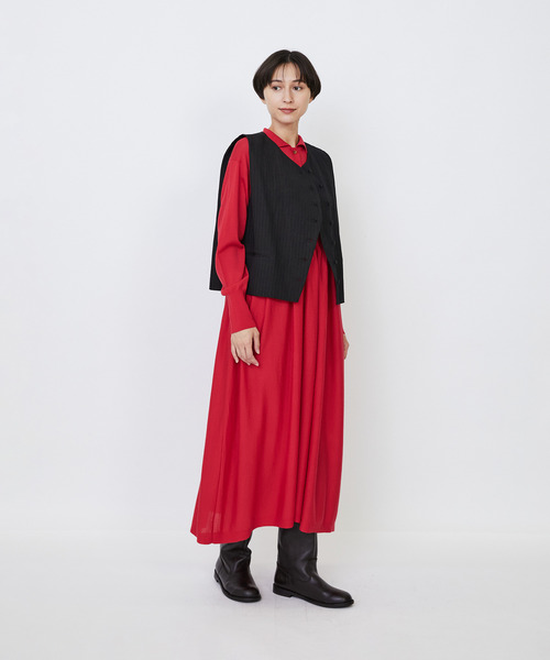 LOISIR（ロワズィール）の「ウール梳毛天竺ポロワンピース（ワンピース・レディース・レッド/グリーン/チャコールグレー・FREE）」の12枚目の写真