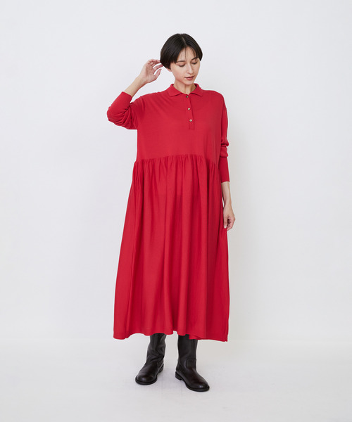 LOISIR（ロワズィール）の「ウール梳毛天竺ポロワンピース（ワンピース・レディース・レッド/グリーン/チャコールグレー・FREE）」の14枚目の写真