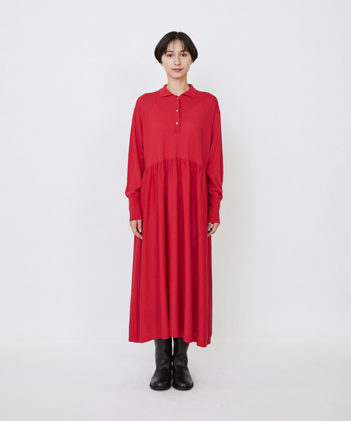 LOISIR（ロワズィール）の「ウール梳毛天竺ポロワンピース（ワンピース・レディース・レッド/グリーン/チャコールグレー・FREE）」の18枚目の写真