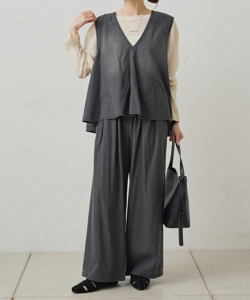 PUAL CE CIN（ピュアルセシン）の「ナイロンチュールベロアクルーネックカットソー（Tシャツ/カットソー・レディース・アイボリー/ブラウン/ライトグレー・FREE）」の7枚目の写真