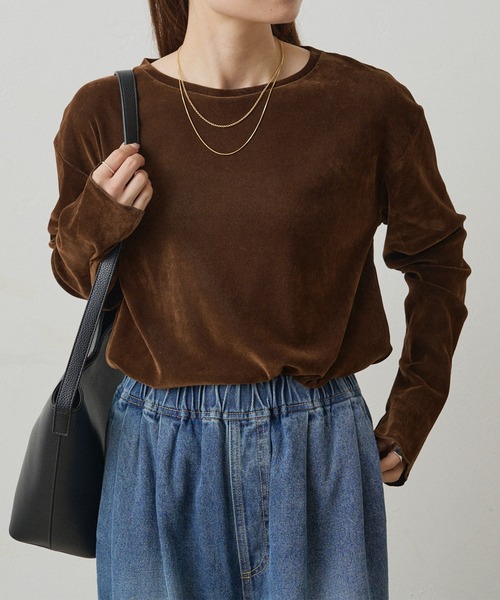 PUAL CE CIN（ピュアルセシン）の「ナイロンチュールベロアクルーネックカットソー（Tシャツ/カットソー・レディース・アイボリー/ブラウン/ライトグレー・FREE）」の22枚目の写真