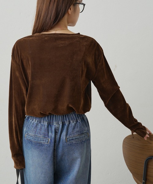 PUAL CE CIN（ピュアルセシン）の「ナイロンチュールベロアクルーネックカットソー（Tシャツ/カットソー・レディース・アイボリー/ブラウン/ライトグレー・FREE）」の12枚目の写真