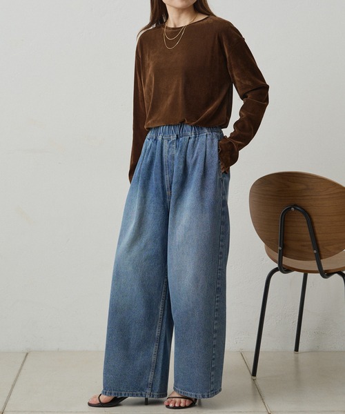 PUAL CE CIN（ピュアルセシン）の「ナイロンチュールベロアクルーネックカットソー（Tシャツ/カットソー・レディース・アイボリー/ブラウン/ライトグレー・FREE）」の13枚目の写真