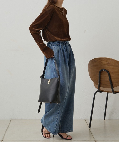 PUAL CE CIN（ピュアルセシン）の「ナイロンチュールベロアクルーネックカットソー（Tシャツ/カットソー・レディース・アイボリー/ブラウン/ライトグレー・FREE）」の14枚目の写真