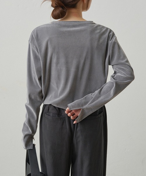 PUAL CE CIN（ピュアルセシン）の「ナイロンチュールベロアクルーネックカットソー（Tシャツ/カットソー・レディース・アイボリー/ブラウン/ライトグレー・FREE）」の18枚目の写真