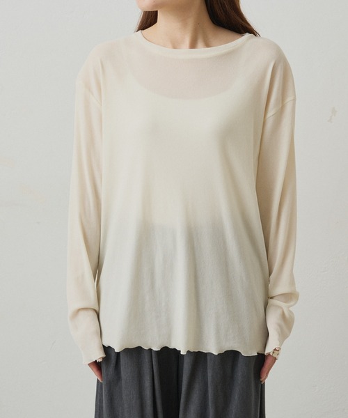 PUAL CE CIN（ピュアルセシン）の「ナイロンチュールベロアクルーネックカットソー（Tシャツ/カットソー・レディース・アイボリー/ブラウン/ライトグレー・FREE）」の16枚目の写真