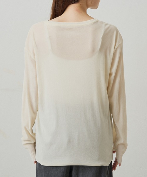 PUAL CE CIN（ピュアルセシン）の「ナイロンチュールベロアクルーネックカットソー（Tシャツ/カットソー・レディース・アイボリー/ブラウン/ライトグレー・FREE）」の8枚目の写真