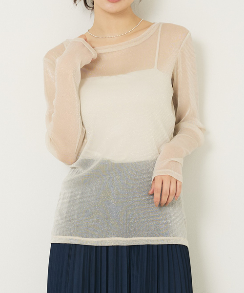 abahouse mavie（アバハウスマヴィ）の「ラメチュールロンT（Tシャツ/カットソー・レディース・チャコールグレー/アイボリー・フリー）」の2枚目の写真