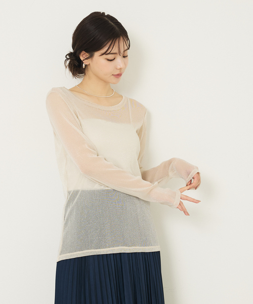 abahouse mavie（アバハウスマヴィ）の「ラメチュールロンT（Tシャツ/カットソー・レディース・チャコールグレー/アイボリー・フリー）」の6枚目の写真