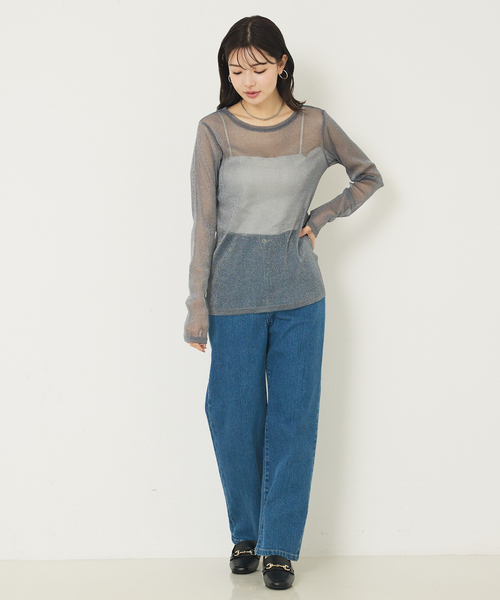 abahouse mavie（アバハウスマヴィ）の「ラメチュールロンT（Tシャツ/カットソー・レディース・チャコールグレー/アイボリー・フリー）」の10枚目の写真