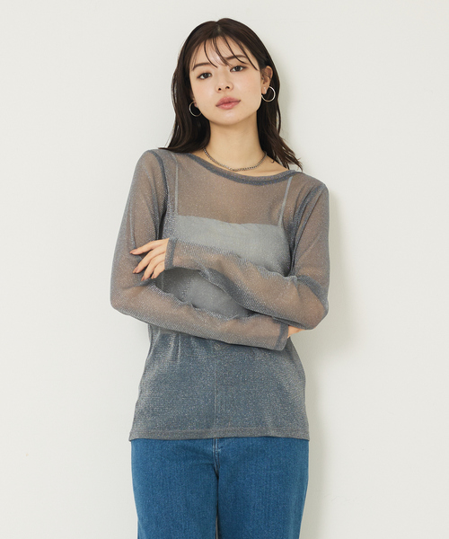 abahouse mavie（アバハウスマヴィ）の「ラメチュールロンT（Tシャツ/カットソー・レディース・チャコールグレー/アイボリー・フリー）」の13枚目の写真