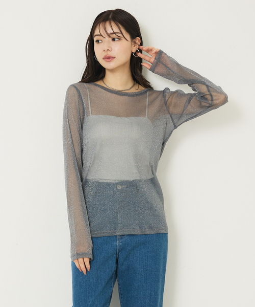 abahouse mavie（アバハウスマヴィ）の「ラメチュールロンT（Tシャツ/カットソー・レディース・チャコールグレー/アイボリー・フリー）」の15枚目の写真