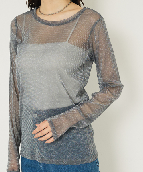 abahouse mavie（アバハウスマヴィ）の「ラメチュールロンT（Tシャツ/カットソー・レディース・チャコールグレー/アイボリー・フリー）」の21枚目の写真