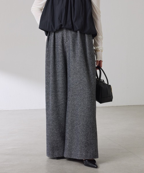 COLLAGE GALLARDAGALANTE（コラージュガリャルダガランテ）の「ツイードタックワイドパンツ（デニムパンツ・レディース・ベージュ/ブラック・FREE）」の2枚目の写真