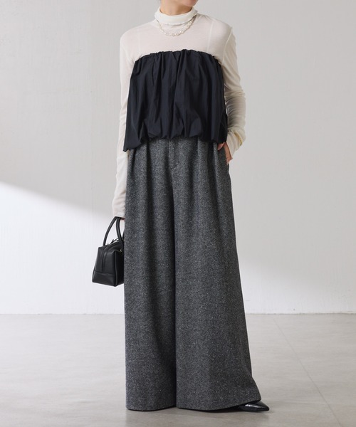 COLLAGE GALLARDAGALANTE（コラージュガリャルダガランテ）の「ツイードタックワイドパンツ（デニムパンツ・レディース・ベージュ/ブラック・FREE）」の9枚目の写真