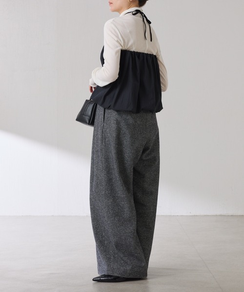 COLLAGE GALLARDAGALANTE（コラージュガリャルダガランテ）の「ツイードタックワイドパンツ（デニムパンツ・レディース・ベージュ/ブラック・FREE）」の14枚目の写真