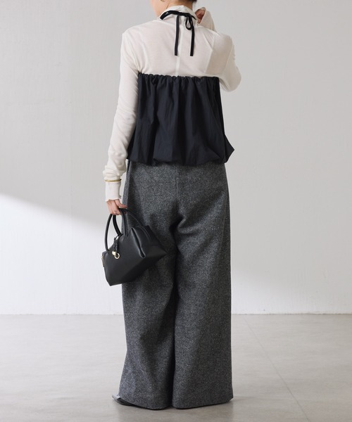 COLLAGE GALLARDAGALANTE（コラージュガリャルダガランテ）の「ツイードタックワイドパンツ（デニムパンツ・レディース・ベージュ/ブラック・FREE）」の15枚目の写真