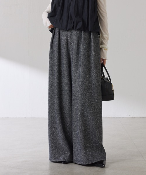 COLLAGE GALLARDAGALANTE（コラージュガリャルダガランテ）の「ツイードタックワイドパンツ（デニムパンツ・レディース・ベージュ/ブラック・FREE）」の10枚目の写真