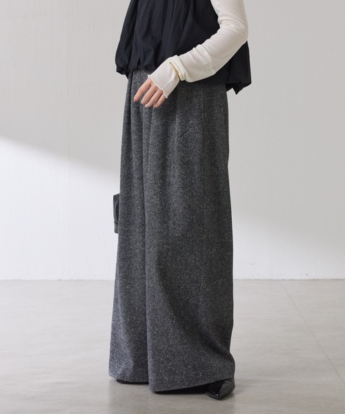 COLLAGE GALLARDAGALANTE（コラージュガリャルダガランテ）の「ツイードタックワイドパンツ（デニムパンツ・レディース・ベージュ/ブラック・FREE）」の11枚目の写真