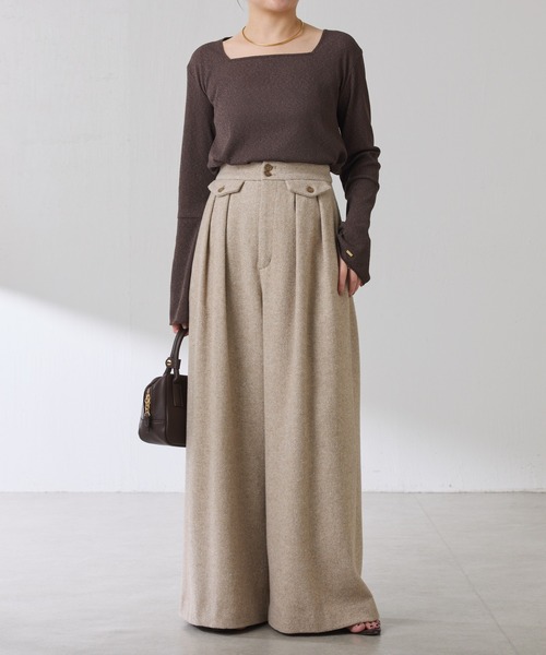 COLLAGE GALLARDAGALANTE（コラージュガリャルダガランテ）の「ツイードタックワイドパンツ（デニムパンツ・レディース・ベージュ/ブラック・FREE）」の17枚目の写真