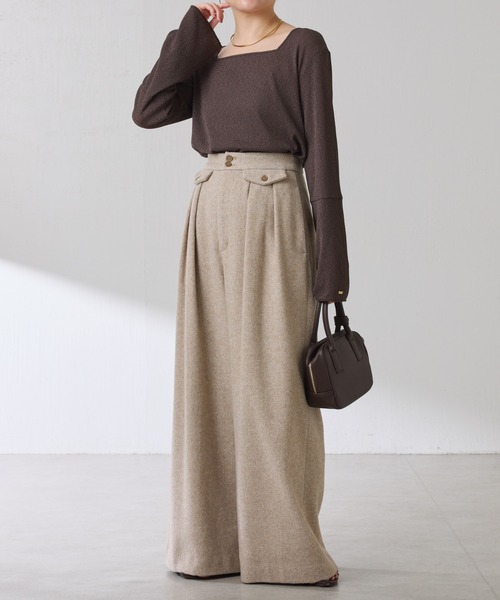 COLLAGE GALLARDAGALANTE（コラージュガリャルダガランテ）の「ツイードタックワイドパンツ（デニムパンツ・レディース・ベージュ/ブラック・FREE）」の22枚目の写真