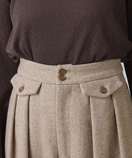 COLLAGE GALLARDAGALANTE（コラージュガリャルダガランテ）の「ツイードタックワイドパンツ（デニムパンツ・レディース・ベージュ/ブラック・FREE）」の5枚目の写真