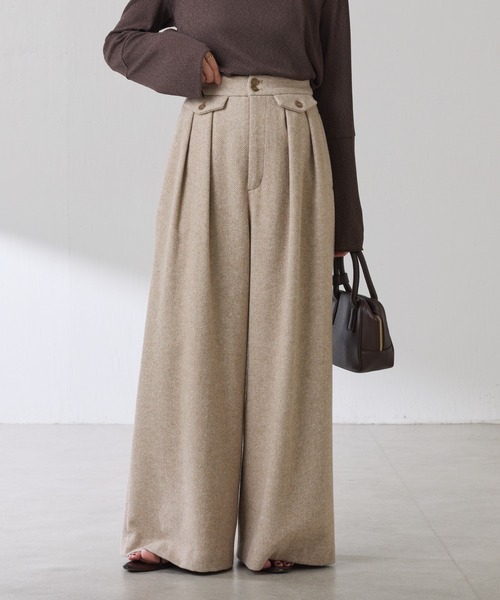 COLLAGE GALLARDAGALANTE（コラージュガリャルダガランテ）の「ツイードタックワイドパンツ（デニムパンツ・レディース・ベージュ/ブラック・FREE）」の18枚目の写真