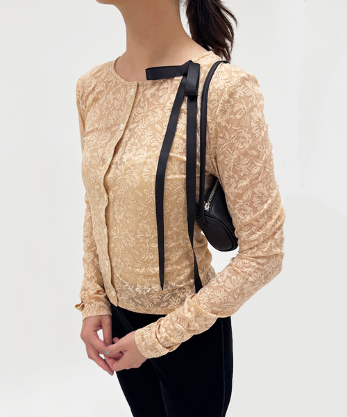 EDIT. FOR LULU（エディットフォールル）の「【YUHAN WANG/ユハン ワン】floral jacquard cardigan（カーディガン/ボレロ・レディース・ベージュ・FREE）」の2枚目の写真