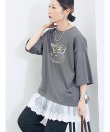 Samansa Mos2 blue | ペプラムロングタンクトップ(Tシャツ/カットソー)