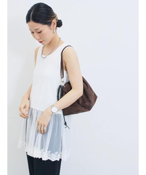 Samansa Mos2 blue（サマンサモスモスブルー）の「ペプラムロングタンクトップ（Tシャツ/カットソー・レディース・ブラック/オフホワイト/ホワイト・F）」の4枚目の写真