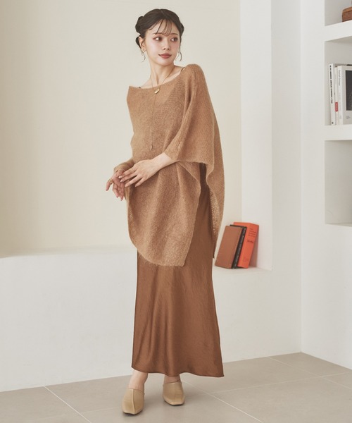 セール】poncho satin dress set up /ポンチョ サテン ドレス セット