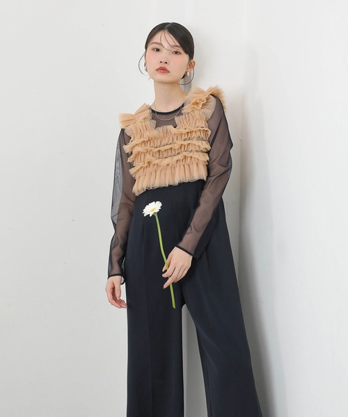Kana(カナ)の「チュールビスチェ ワイドパンツ オールインワン ドレス 2点セット パーティー 結婚式 お呼ばれ オケージョン(パンツドレス・レディース・ブラウン/ブラック系その他2/ネイビー系1・M)」の1枚目の写真