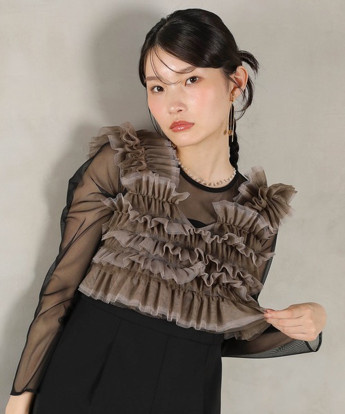 Kana(カナ)の「チュールビスチェ ワイドパンツ オールインワン ドレス 2点セット パーティー 結婚式 お呼ばれ オケージョン(パンツドレス・レディース・ブラウン/ブラック系その他2/ネイビー系1・M)」の2枚目の写真
