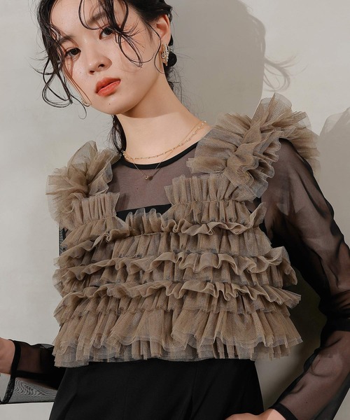 Kana(カナ)の「チュールビスチェ ワイドパンツ オールインワン ドレス 2点セット パーティー 結婚式 お呼ばれ オケージョン(パンツドレス・レディース・ブラウン/ブラック系その他2/ネイビー系1・M)」の5枚目の写真