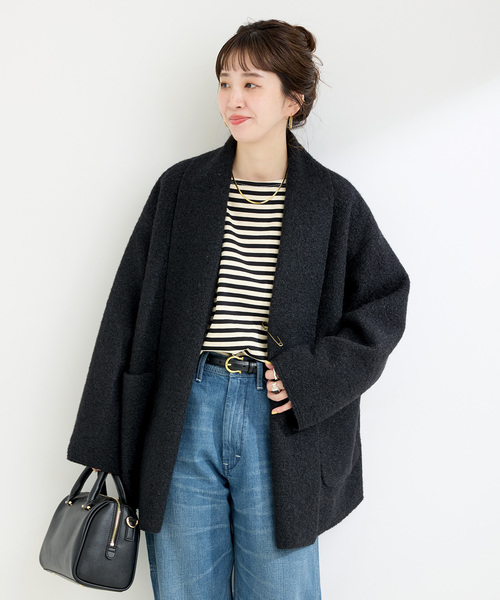 B.C STOCK（ベーセーストック）の「ブークレージャージ着流しコート（その他アウター・レディース・ベージュ/ブラック・FREE）」の13枚目の写真