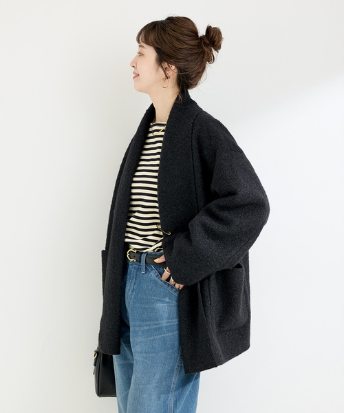 B.C STOCK（ベーセーストック）の「ブークレージャージ着流しコート（その他アウター・レディース・ベージュ/ブラック・FREE）」の14枚目の写真