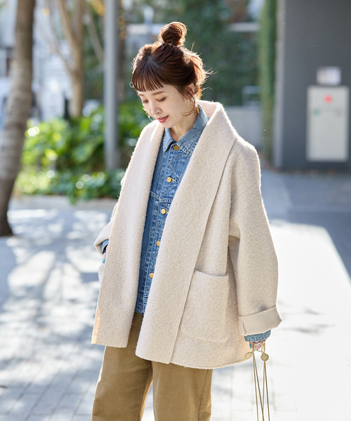 B.C STOCK（ベーセーストック）の「ブークレージャージ着流しコート（その他アウター・レディース・ベージュ/ブラック・FREE）」の21枚目の写真