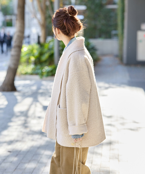 B.C STOCK（ベーセーストック）の「ブークレージャージ着流しコート（その他アウター・レディース・ベージュ/ブラック・FREE）」の22枚目の写真