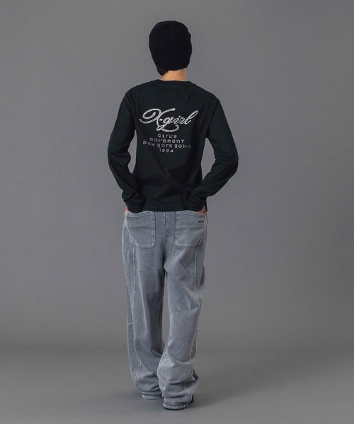 X-girl(エックスガール)の「RHINESTONE COMBINATION LOGO L/S TEE(Tシャツ/カットソー・レディース・ブラック/ホワイト・S/M/L)」の7枚目の写真