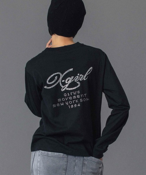 X-girl(エックスガール)の「RHINESTONE COMBINATION LOGO L/S TEE(Tシャツ/カットソー・レディース・ブラック/ホワイト・S/M/L)」の18枚目の写真