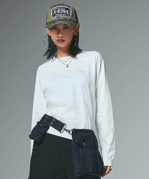 X-girl(エックスガール)の「RHINESTONE COMBINATION LOGO L/S TEE(Tシャツ/カットソー・レディース・ブラック/ホワイト・S/M/L)」の15枚目の写真
