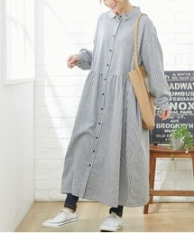 QUNTSTYLE(キュントスタイル)の【マタニティウェア・授乳服】ビエラ起毛 前開きウエストギャザーシャツワンピース(産前・産後)(マタニティウェア/グッズ)