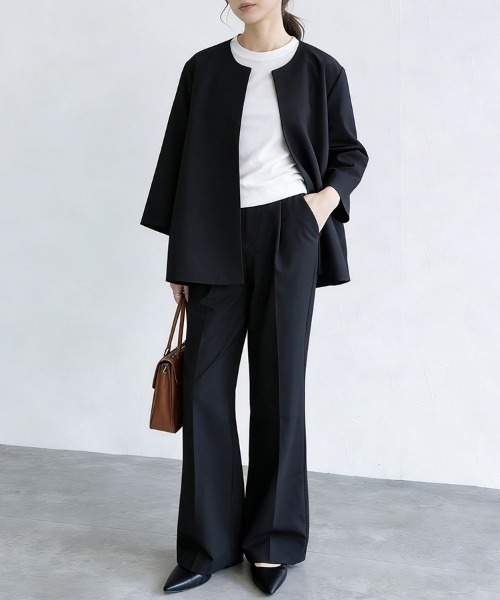 ReRe(リリ)の「七分袖ペプラム風ラウンドネックジャケット(ノーカラージャケット・レディース・グレイッシュベージュ/ブラック/グレー/ネイビー/ベージュ・MEDIUM/LARGE)」の22枚目の写真