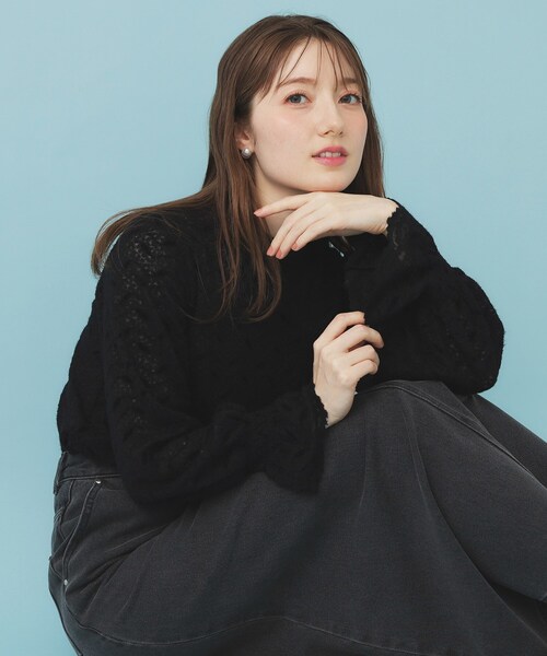 セール】フェザーレースハイネックキャンディトップス【洗濯機OK】（T