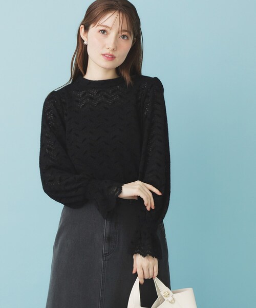 セール】フェザーレースハイネックキャンディトップス【洗濯機OK】（T